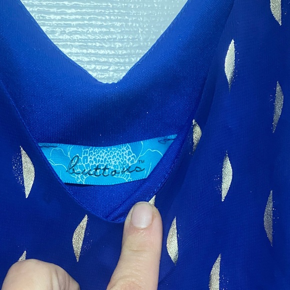 Buttons Royal Blue Leaf Pattern Mini Dress - Picture 3 of 5